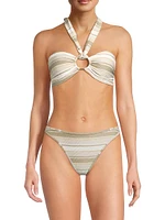 Marie Striped Metallic Halter Bikini Top
