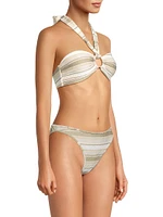Marie Striped Metallic Halter Bikini Top
