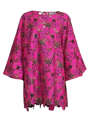 Leafy Floral Lace Mini Caftan