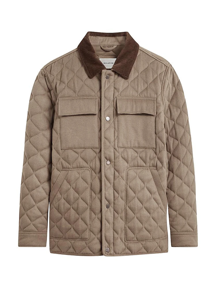Corduroy-Trimmed Quilted Jacket