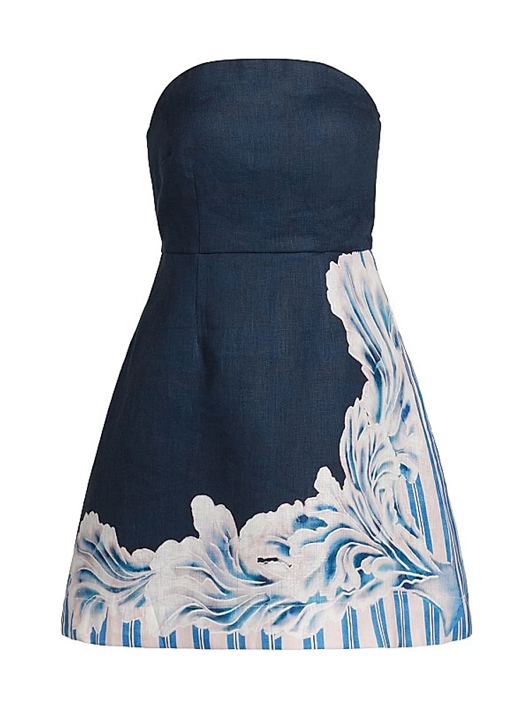 Beatrix Printed Linen Strapless A-Line Minidress