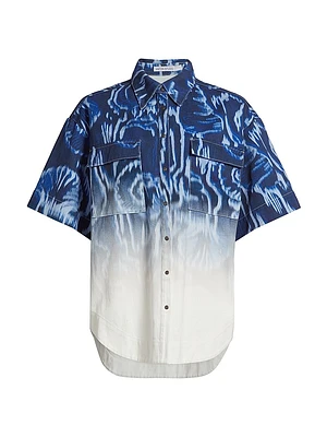 Melik Ombré Denim Snap-Front Short-Sleeve Shirt