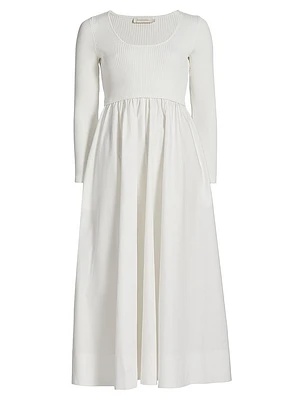 Scoopneck Mixed-Media A-Line Midi-Dress
