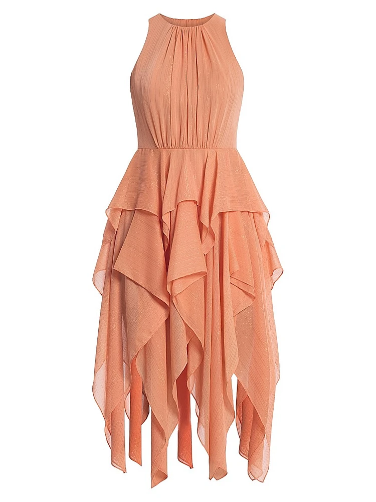 Metallic Ruffle Midi-Dress