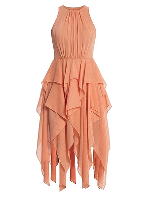 Metallic Ruffle Midi-Dress