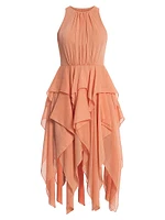 Metallic Ruffle Midi-Dress