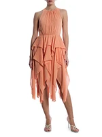 Metallic Ruffle Midi-Dress