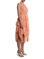 Metallic Ruffle Midi-Dress