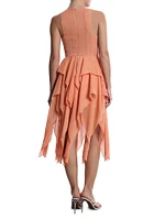 Metallic Ruffle Midi-Dress
