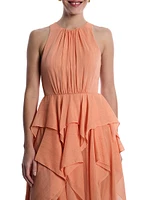 Metallic Ruffle Midi-Dress