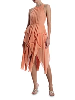 Metallic Ruffle Midi-Dress