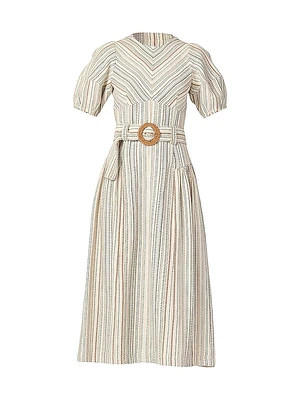 Jessie Belted Striped Cotton Midi-Dress