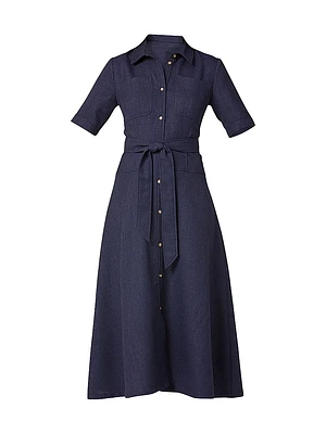 Keri Linen Tie-Waist Midi-Shirtdress