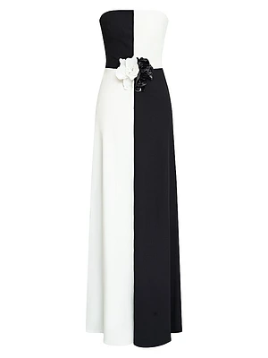 Cassia Crepe Colorblocked Strapless Gown