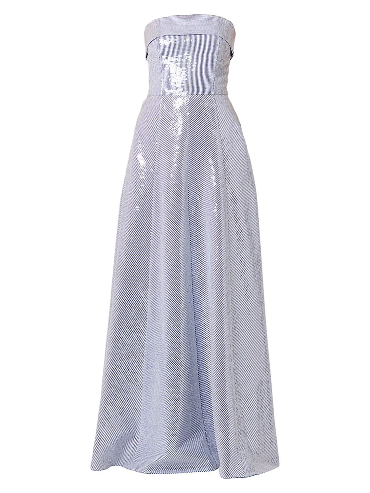 Bennett Striped Sequin Strapless Gown