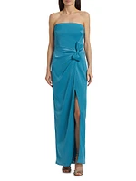 Ceil Satin Strapless Bow-Waist Tulip-Hem Gown
