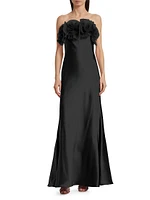 Lisette Organza Rosette Satin Strapless A-Line Gown