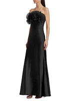 Lisette Organza Rosette Satin Strapless A-Line Gown