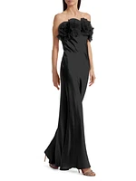 Lisette Organza Rosette Satin Strapless A-Line Gown
