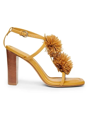 Isolde High Heel 95MM Pom-Pom Leather & Raffia Sandals