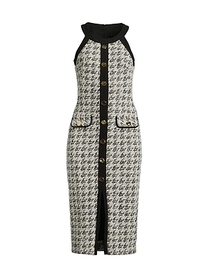 Aura Herringbone Knit Bouclé Sleeveless Midi-Dress