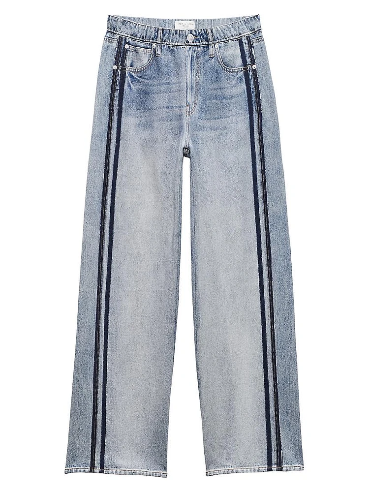 Miramar Denim-Print Wide-Leg Track Pants
