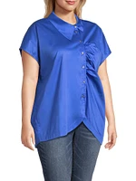 Plus Lily Cotton Asymmetric Button-Front Shirt
