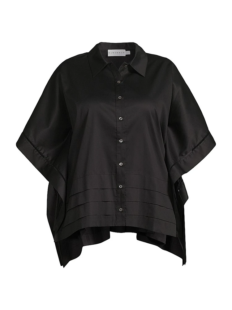 Plus Harpa Cotton Cape-Sleeve Tiered-Hem Shirt