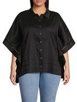 Plus Harpa Cotton Cape-Sleeve Tiered-Hem Shirt