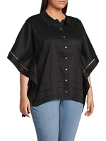 Plus Harpa Cotton Cape-Sleeve Tiered-Hem Shirt