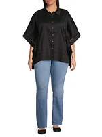 Plus Harpa Cotton Cape-Sleeve Tiered-Hem Shirt