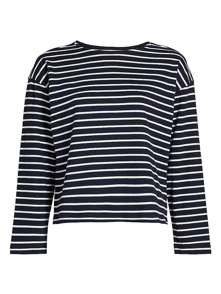 Macy Striped Cotton Crewneck Top