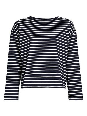 Macy Striped Cotton Crewneck Top