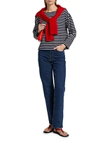 Macy Striped Cotton Crewneck Top