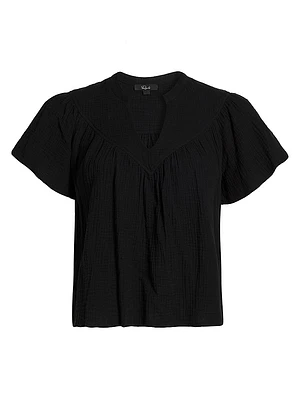 Sayer Gauze Split Neck Short-Sleeve Top