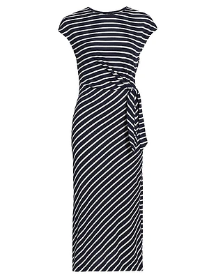Selah Striped Cotton Tie-Waist Midi-Dress