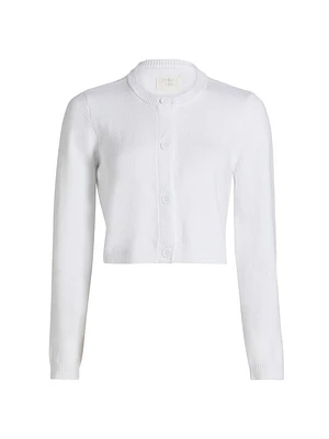 Cotton-Blend Point Collar Crop Cardigan