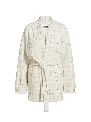 Lainey Windowpane Tweed Wrap Jacket