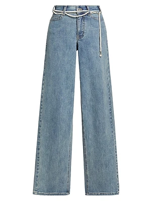 Staria Embellished Denim Wide-Leg Jeans