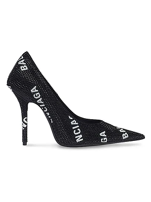 Square Knife 110MM Pumps with Allover Logo Rhinestones