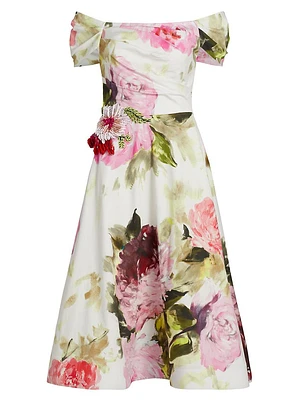 Floral Off-the-Shoulder Cocktail Dress