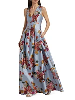 Brooke Floral Pleated Mikado Gown