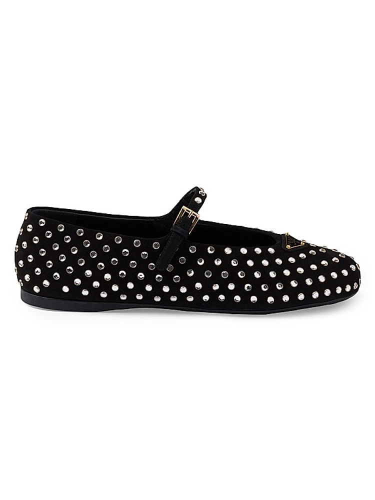 Suede Ballerinas with Crystals