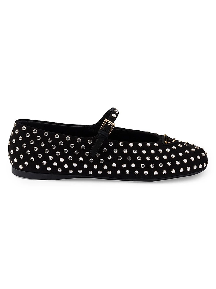 Suede Ballerinas with Crystals