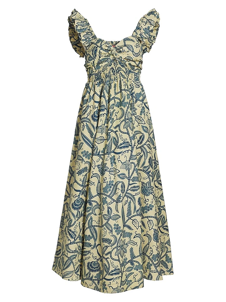 Ibukun Botanic Print Cotton A-line Maxi Dress