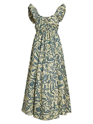 Ibukun Botanic Print Cotton A-line Maxi Dress