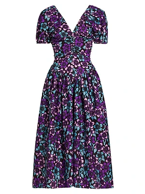 Bori Floral Puff-Sleeve Midi-Dress