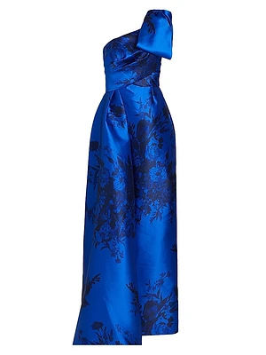 Jacquard One-Shoulder Fit & Flare Gown