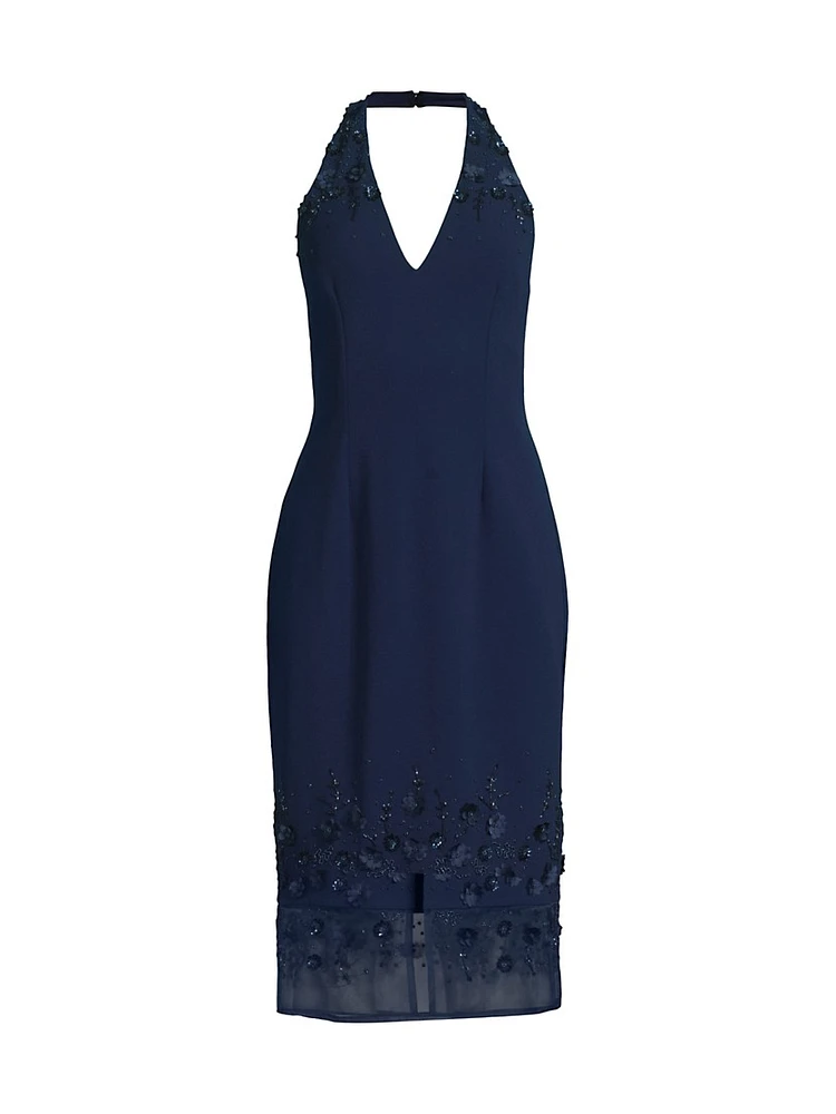 Beaded Halter Midi-Dress
