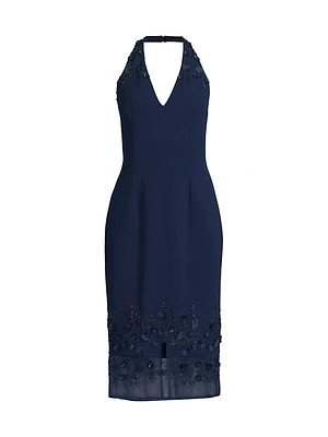 Beaded Halter Midi-Dress